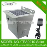 Outside door PIR sensor voice message player with solar panel