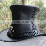 COWHIDE LEATHER BLACK GOTHIC CORSET TOP HAT