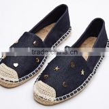 all over rivet studs decorated jute sole espadrilles fashion shoe ladies flat loafer shoes, espadrille