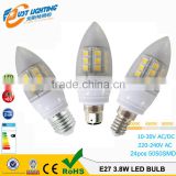 3.8W 5050smd led bulb 350lm lamp e14 10-30V DC led led candle lamp e14 dimmable