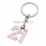 Professional Metal Custom Diamond Logo Keychain Rhinestone B Shape Keyring thumbnail-6