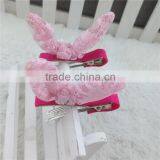 Lace Flower with Ribbon Lined Double Prong Alligator Hair Clip for Baby Children Hair Accessories