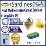 Fresh Mediterranean Canned Sardines in Vegetable Oil, Canned Sardines, High Quality Canned Sardines, Can of Sardines125 g