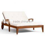 Outdoor Furniture Beach Double Teak Sun Lounger With Wheels thumbnail-4