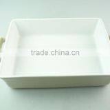 Stocklot Rectangular Shape White Ceramic Bakeware With Handles thumbnail-2