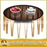 Fancy Black Glass Champagne Gold Coffee Table for Hotel