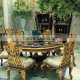 Luxurious Elegant Golden and Brown Carving Round Dining Table Set With Buffet and Chairs BF12-04204b thumbnail-4