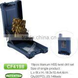19pcs HSS Titanium Twist Drill Bit Set in Plastic Case