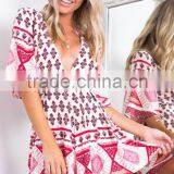 2016 Woman Clothes Designer Chinese Wind Two-piece Outfit In Red Geometric Pattern Playsuit thumbnail-2