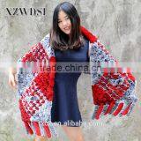 CX-B-65 160x40cm Red With Black Frost Rex Rabbit Fur Shawl For Ladies thumbnail-2