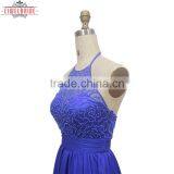China Custom Blue A Line Beading Halter Evening Dress thumbnail-3