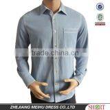 Light Blue100%Pure Cotton Washed Denim/Retro Cowboy Shirt for Men With Printed Collar thumbnail-1