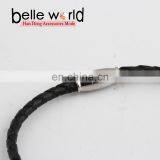 Fashion Leather Braid Titanium Steel Bracelet With Rhinestone thumbnail-4