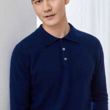 Polo Collar Long Sleeve 100% Wool Jumpers Knitted Cashmere Sweaters for Mens thumbnail-2