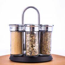 6 Jars Rotating Rack Set Spice Organizer Rack Kitchen Cabinet Spice Rack thumbnail-3