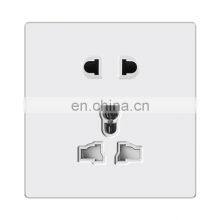 Universal 5 Pin Wall Socket 16A White Flame Retardant PC Panel 86*86mm Socketes and Switches Electrical