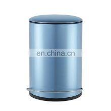 5L Blue Thin Cover Trash Bin Pedal Bathroom Household Round Waste Bin Metal Black Trash Can