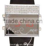 LED Digital Watch, Leather Band, Diamond Brezel