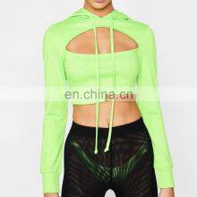 Top Selling Women's Neon Green Wholesale Ladies Pullover Cotton Plain Crop Top Hoodie New Arrival thumbnail-2