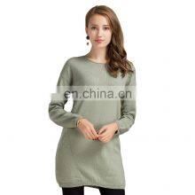 Lady Fashion Winter Warm Casual Long Dress Vintage 100% Cashmere Sweater O-Neck Collar Knitted Weaving OEM Service Available thumbnail-1