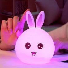 Touch Sensor Colorful Rabbit LED Night Light Remote Control USB Rechargeable Cartoon Silicone Bunny Lamp for Children Kids Baby thumbnail-3