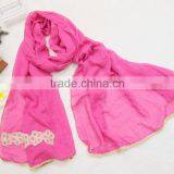 Wholesale Plain Cotton Linen Flower Embroidery Designs Ladies Scarves thumbnail-3