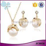Fancy Jewelry Gold Plated Zinc Alloy Pearl Pendant Alligator Earring Necklace Set Supplier's Choice thumbnail-1