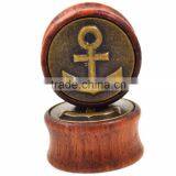 Metal Anchor Design Red Wood Plugs Organic Ear Gauges thumbnail-1