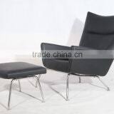 Hans Wegner Leather High Wingback Chair Wing Lounge Chair With Footrest Supplier's Choice thumbnail-1