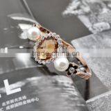 Girls Fashion Alloy Metal Bangle Center Luxury Big Nature Stone Side Black Painted Small Flower Pearl Bangle Bracelets Jewelry thumbnail-6