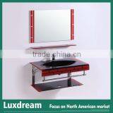 Space Saving Vanity With Dark Red Glass Wash Basin