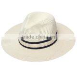 Hot Sale Fashion Simple Paper Straw White Striped Panama Fedora Hats thumbnail-1