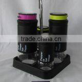 4 Pieces Mat Shinning Stainless Steel Coated Glass Spice Jar Transparent Glass Bottle With Lids With Metal Stand thumbnail-1