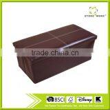 Line Design Folding Storage Ottoman Bench With Faux Leather, Brown thumbnail-1