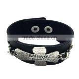 Words Engraved Leather Bracelet,genuine Leather Cross Bracelets,punk Style Wide Bracelets thumbnail-1