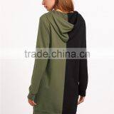 MGOO Women Pullover Sweatshirt With Drawstring Contrast Zip Slit Side Hoodie Dress With Side Pockets thumbnail-2