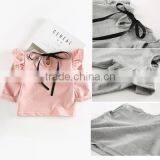 5pcs/lot New Girls T-shirts Flying Sleeve Cotton Bow Toddler Kids Girl Tee Baby Infant Tops thumbnail-1