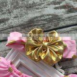 New Design Baby Girls Clothes Toddler Romper Pink Gold Polka Dot Romper With Headband thumbnail-5