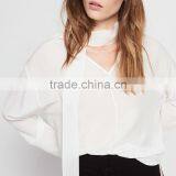 NEWEST DESIGN Nice Fastening at the Collar Women V-neck and Long Sleeve Blouse thumbnail-5