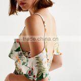 2017 Sexy V-neck and Bare Shoulder Ladies Short Floral Printed Jumpsuit thumbnail-5