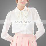 Japanese Girl Style Long Sleeve White Chiffon Bow Tie Girls Shirt thumbnail-4