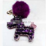 China Keychain Manufacturer Factory Direct Sell Crystal Horse Fur Ball Keychain thumbnail-2