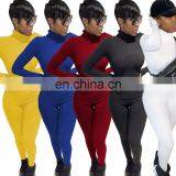 High Quality Solid Color Ribbed Long Sleeve Jumpsuit thumbnail-1