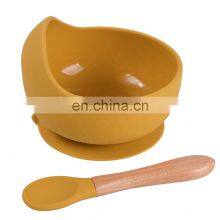 Baby Bowl Spoon Silicone Tableware Children's Wooden Handle Silicone Spoon Children's Suction Cup Baby Silicone Bowl thumbnail-3