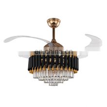 Modern Luxury Style Golden Gold Copper Finish Glass Crystal Ball Rod Long Pendant Light Acrylic Ceiling Fan With Light