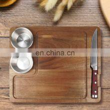 Custom Premium Steak Cutting Board 100% Acacia Wood Steak Knife And Cups thumbnail-2