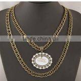 China Latest Fashion Simple Resin and Crystal Alloy Double Layered Chain Oval Pendnat Necklace in Stock thumbnail-2