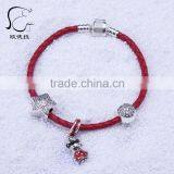 EULNY Wholesale 925 Sterling Silver Slasp Chinese New Year 3mm Leather Bracelet thumbnail-2