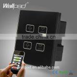 WIFI 4 Gang Remote Dimmer Wallpad Black Tempred Glass Wireless 4 Gang WIFI Remote Controlled Light Dimmer Dimming Switch 2 Way Quality Choice