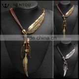 Fashion Bohemian Style Bronze Rope Chain Feather Pendant Necklace